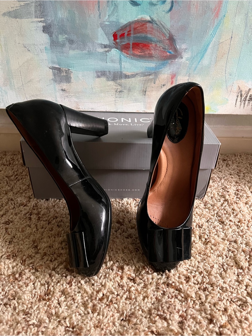 Clarks Black Patent Block Heel Pumps - Women's